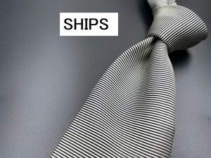 【超美品】SHIPS　シップス　ボーダー柄　ネクタイ　3本以上送料無料　ブラックグレイ　0204053
