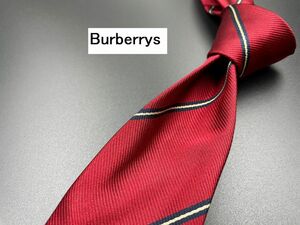 【超美品】Burberrys　バーバリー　ロゴ＆レジメンタル柄　ネクタイ　3本以上送料無料　ワインレッド　0204125