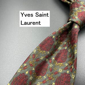 【超美品】YvesSaintLaurent サンローラン 花柄 ネクタイ 3本以上送料無料 グレイ 0204114の画像1