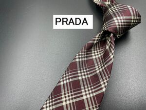 【美品】PRADA　プラダ　チェック柄　ネクタイ　3本以上送料無料　ワインレッド　0204050