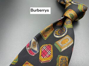 【美品】Burberrys　バーバリー　アンティーク柄　ネクタイ　3本以上送料無料　ブラックネイビー　0204075