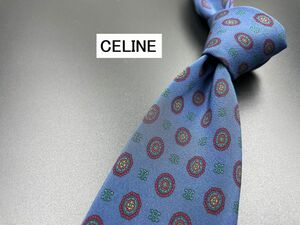 【美品】CELINE　セリーヌ　全面ロゴ＆ドット柄　ネクタイ　3本以上送料無料　ネイビー　0204102