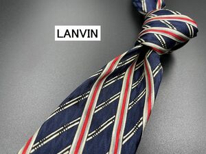 【美品】LANVIN　ランバン　ロゴ＆チェック柄　ネクタイ　3本以上送料無料　ネイビー　0205073