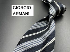 【超美品】GIORGIO ARMANI　アルマーニ　レジメンタル柄　ネクタイ　3本以上送料無料　ブラックネイビー　0205205
