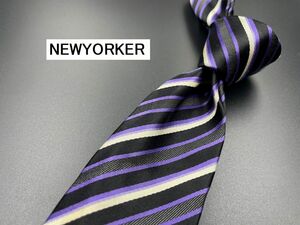 【超美品】NEWYORKER　ニューヨーカー　レジメンタル柄　ネクタイ　3本以上送料無料　ブラック系　0205079