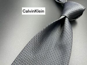 【超美品】CalvinKlein　カルバンクライン　チェック柄　ネクタイ　3本以上送料無料　グレイ　0205161