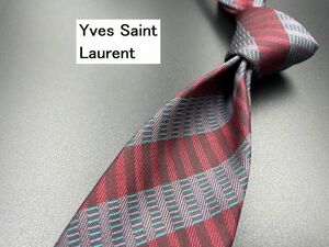 【超美品】YvesSaintLaurent　サンローラン　レジメンタル柄　ネクタイ　3本以上送料無料　ワインレッド系　0205125