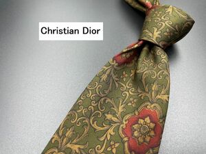 【超美品】ChristianDior　ディオール　花柄　ネクタイ　3本以上送料無料　グリーンブラウン　0205047