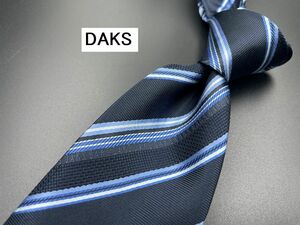 【超美品】DAKS　ダックス　ロゴレタッチ＆レジメンタル柄　ネクタイ　3本以上送料無料　ネイビー　0205135