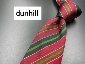 【超美品】dunhill　ダンヒル　ロゴ＆レジメンタル柄　ネクタイ　3本以上送料無料　ワインレッド　0205177