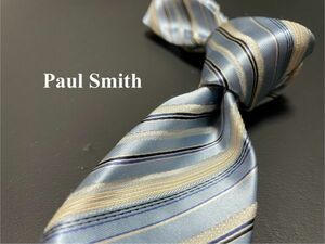 【美品】PaulSmith　ポールスミス　レジメンタル柄　ネクタイ　3本以上送料無料　ブルー　光沢