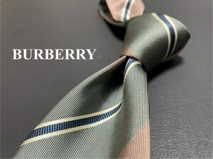 Burberrys　バーバリー　ロゴ＆レジメンタル柄　ネクタイ　3本以上送料無料　グリーン系