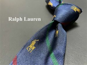 【美品】Ralph Lauren　ラルフローレン　乗馬柄　ネクタイ　3本以上送料無料　ネイビー　ジュニア