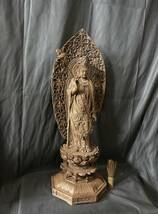 大型　高61cm 井波彫刻　仏教工芸品　総楠製　極上彫　木彫仏像　月光観音菩薩立像_画像6