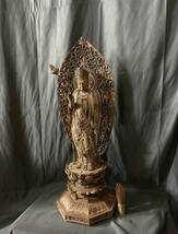 大型　高61cm 井波彫刻　仏教工芸品　総楠製　極上彫　木彫仏像　月光観音菩薩立像_画像4