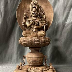 仏教工芸品 総楠製 井波彫刻 極上彫 木彫仏像 愛染堂 愛染明王座像の画像9