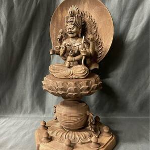 仏教工芸品 総楠製 井波彫刻 極上彫 木彫仏像 愛染堂 愛染明王座像の画像5