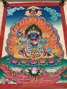 《 チベット密教　新品　1点物 》 手描き　曼荼羅　タンカ　マハーカーラ　大黒天　仏教　密教