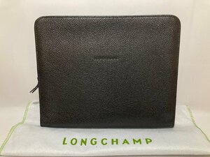 未使用品 極美品【2k011838】LONGCHAMP ロンシャン クラッチバッグ セカンドバッグ ポーチ レザー ブラック 男女兼用 ユニセックス