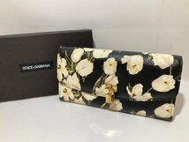 1円スタート 未使用品【20k011548】DOLCE&GABBANA ドルチェ＆ガッバーナ 長財布 レディース 花柄 ブラック 定価￥79,000_画像1