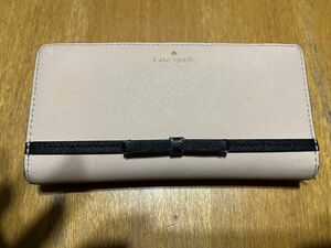 kate spade ケイトスペード 財布 長財布 ファスナー レザー ピンク リボン(中古品)