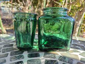 レトロガラス瓶 海苔佃煮の瓶 青緑色不透明ガラス 気泡 製造皺 製造バリ 4種5本まとめて/瓶/ガラス瓶/昭和レトロ/当時物