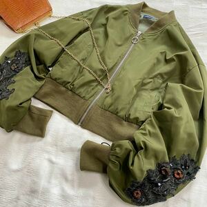  As Know As AS KNOW AS PINKY* Drop shoulder short MA1 blouson jacket khaki race floral print free size y24022706
