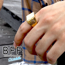 BFF ブランド パームツリー 印台リング ラージ ごつめ ゴールド 18K GP 金色 四角 手彫り 専用BOX付属 (23号)_画像6