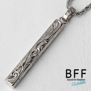 BFF ブランド スティックネックレス シルバー 銀色 Lサイズ プルメリア シンプル 彫金 手彫り 専用BOX付属 (60cm)