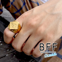 BFF ブランド タートル 印台リング ラージ ごつめ ゴールド 18K GP 金色 菱形 手彫り 専用BOX付属 (16号)_画像8