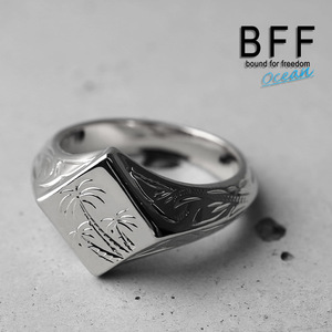 BFF ブランド パームツリー 印台リング スモール 小ぶり シルバー 18K 銀色 菱形 手彫り 専用BOX付属 (12号)