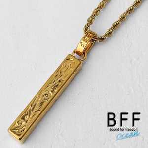 BFF ブランド スティックネックレス ゴールド 18K GP 金色 S プルメリア 手彫り 専用BOX付属 (60cm)