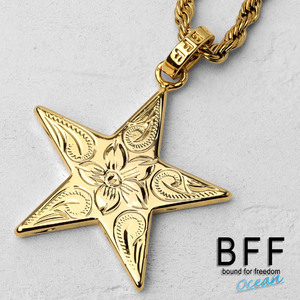 BFF ブランド スターネックレス ゴールド 18K GP 金色 プルメリア 星 手彫り 専用BOX付属 (50cmチェーン)