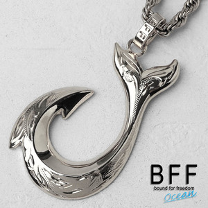 BFF ブランド フィッシュフックネックレス シルバー 銀色 マイレ 釣り針 手彫り 専用BOX付属 (45cmチェーン)