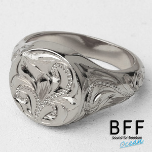 BFF ブランド 印台リング メンズ 丸型 指輪 シルバー925 シルバー 手彫り 金属アレルギー対応 専用BOX付属 (16号)