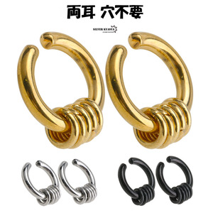  both ear stainless steel earcuff Gold silver black earrings hoop fake Piaa sling easy installation ( Gold )