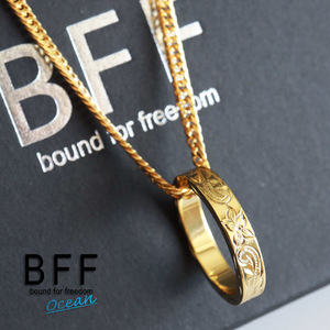 BFF ブランド リングネックレス ゴールド 18K GP ダブル 喜平 細身 プルメリア 金属アレルギー対応 専用BOX付属