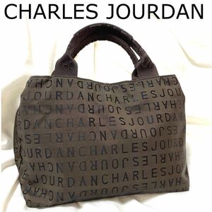 極美品【CHARLES JOURDAN】ハンドバッグ 濃茶 ブランドロゴ総柄