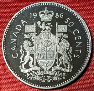 カナダ　50セント・ニッケルプルーフ貨　1986年 　 【1986年プルーフミント出し・発行175.745枚】　　玉ちゃんNo.2376