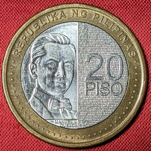 フィリピン　20ペソ・複金属貨　2020年 　 【流通品】　マニュエル・ケソン大統領　No.3084