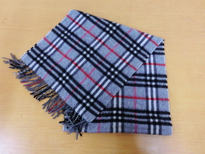 2373PMZ◎BURBERRY バーバリー ノバチェック カシミヤ100% マフラー グレー系◎中古