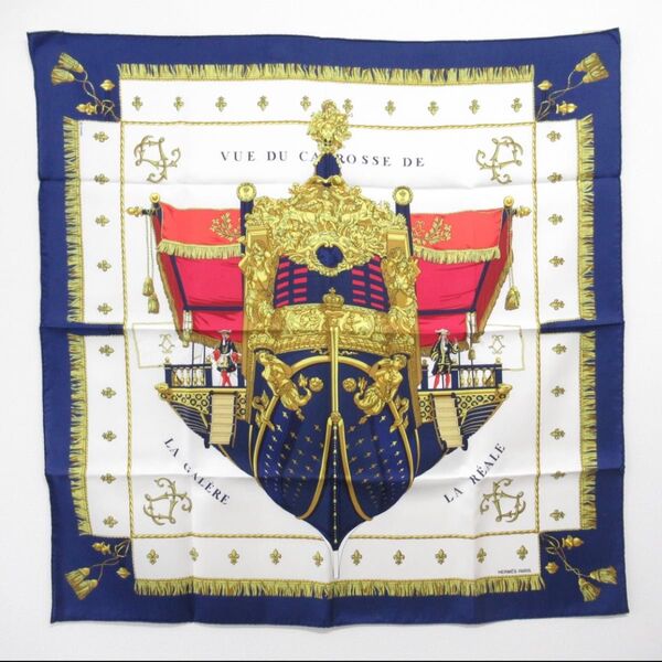 美品HERMES エルメス スカーフ 大判 カレ90 VUE DU CARROSSE DE LA GALERE LA REALE
