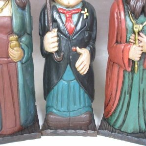 木彫 ボトルケース人形 チャップリン キング クイーン３体セット 高さ約45cm～48cm ワインケース ウイスキー 中古品 送料無料！の画像3