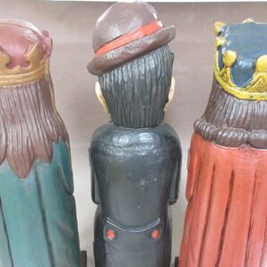 木彫 ボトルケース人形 チャップリン キング クイーン３体セット 高さ約45cm～48cm ワインケース ウイスキー 中古品 送料無料！の画像5