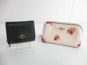 優良品 コーチ COACH 三つ折り財布 ポーチ 2点 F37968 F65349 ブラック アイボリー 服飾小物