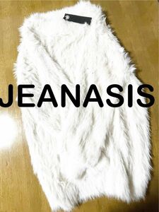 タグ付き新品未着用　JEANASIS ニットワンピース　トップス　チュニック　セーター　毛足ニット　オフホワイト　シンプル可愛い