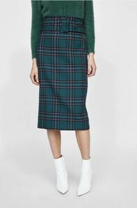 美品 ZARA WOMEN タイトロングスカート XS ベルト付き チェック ザラ