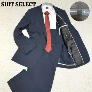 SUITSELECT スーツセレクト セットアップ ネイビー 2ボタン シャワークリーン シャドーチェック 希少 AB7 大きめサイズ 定価40,000相当