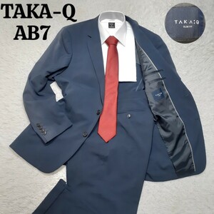 TAKA-Q タカキュー メンズ セットアップ スーツ ネイビー 2ボタン AB7 ウォッシャブル 背抜き センターベント 大きめサイズ スリムフィット