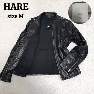 HARE ハレ 高級 羊革 ラムレザー シングル ライダースジャケット ブルゾン ブラック 黒 Mサイズ シープレザー 袖ジップ 